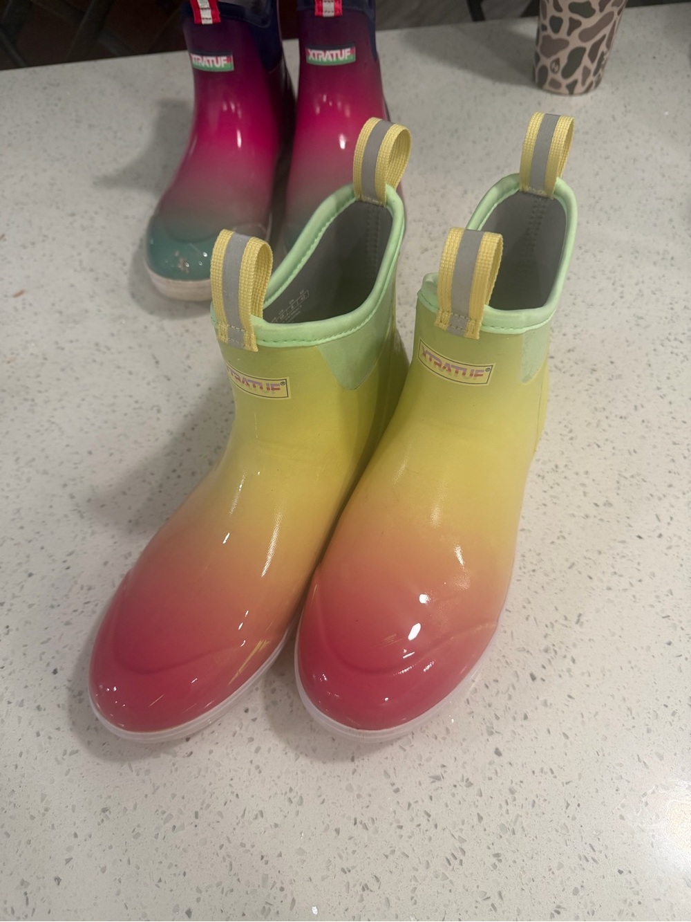 Xtratuf Ombre Ankle Rain Boots — Yellow Green Pink